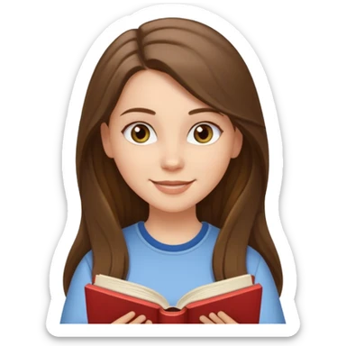 happy white long brunette hair girl with hazel eyes wearing light reading a book  sticker