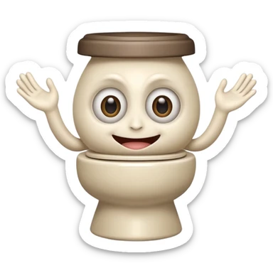 cartoonish toilet creature with a grinning face, big eyes, and hands. sticker