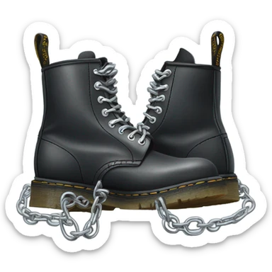 A scuffed-up pair of Doc Martens with dangling silver chains. sticker