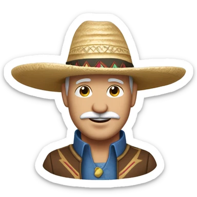 Create a Disney-style cartoon character: a 45-year-old man with a friendly, charismatic look. He wears a traditional sombrero, has a well-groomed white beard, and is bald. His design should capture the charm of classic Disney characters sticker