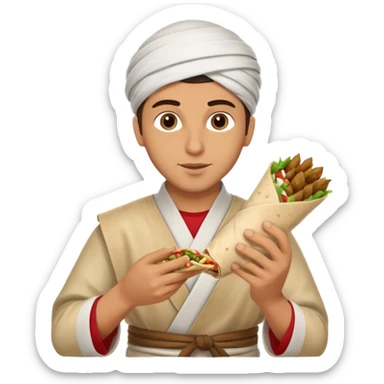 young Lebanese male in traditional arabic outfit eating sharwama sticker