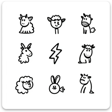 zodiac sign icons, hand-drawn doodle style, black ink lines, simple and clear sticker