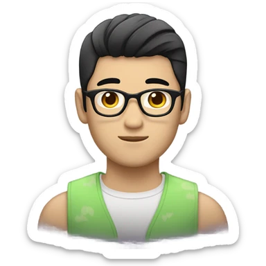 asian cute guy with gay kawaii cute outfit and black two blocks hair sticker