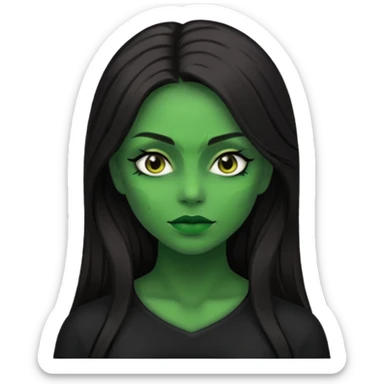 The Wicked Witch from The Land of Oz with green skin, long dark brown hair, black outfit sticker