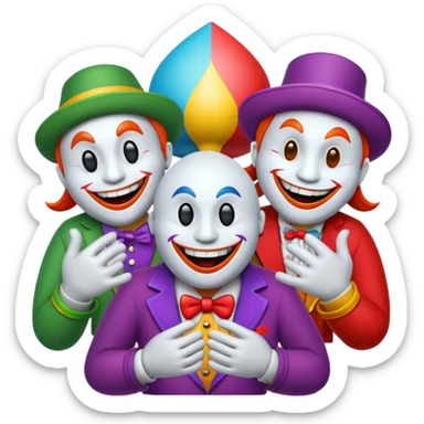 3 poker cards, with crazy colorful human jolly jokers inside sticker