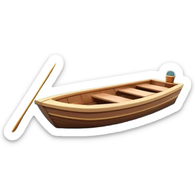 A 3D cartoon small boat floating on estuary water, with nearby reeds and horizon in view, bright lighting, photo frame with border, Memoji-style. sticker