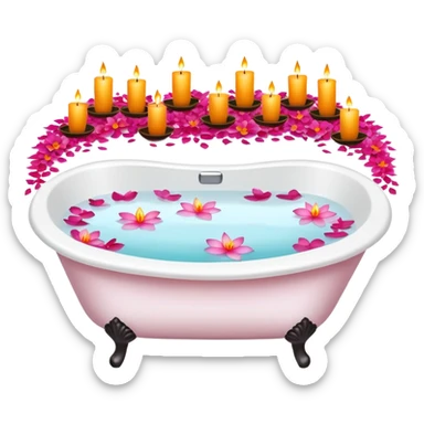 A white bathtub with warm water, with flower petals and scented candles, romantic lush warm colors sticker