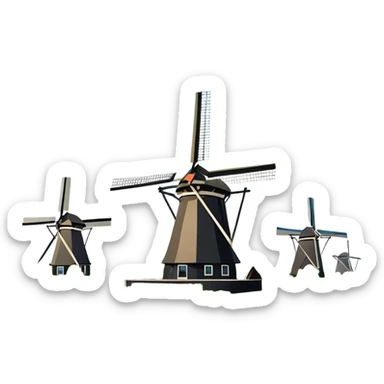 cinematic-realistic-kinderdijk-windmills-landmark-emoji,-showcasing-traditional-dutch-windmills-aligned-along-a-tranquil-canal,-with-lush-green-fields in a picture frame sticker