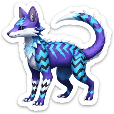 starry sparky fizzy Black-Dark-Vortexed Lightning-strike-zig-zag-patterned striking indigo-violet-blue-cyan-gradiented with dark undertones, white underside, thunderous stormy edgy badass realistic Vernid-Sergal-Genet-Trico-species by LiLaiRa, full body sticker