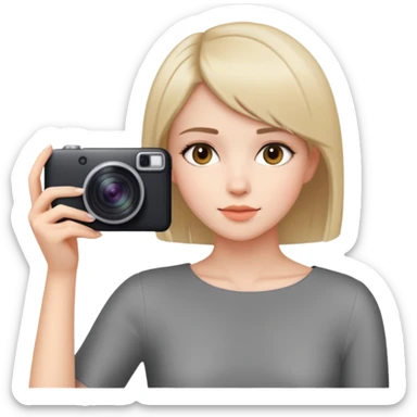 beautiful young lady with short straight hair taking a photo, upper body view sticker