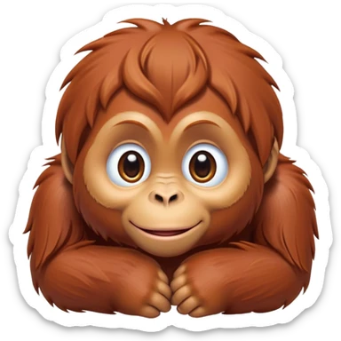 cinematic-cute-orangutan-baby-portrait-emoji,-head-tilted-playfully-and-inquisitively,-with-a-gentle,-expressive-face-accented-by-soft,-flowing-fur-and-round,-sparkling-eyes-brimming-with-warmth,-simplified-yet-irresistibly-adorable-feature sticker