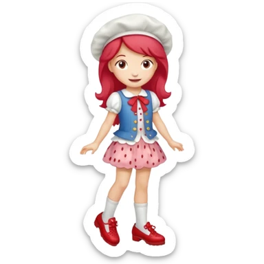 pretty and cute realistic strawberry shortcake full body with red shoes standing sticker