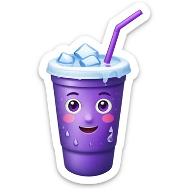 A purple drink with ice cubes in it in a styrofoam cup sticker