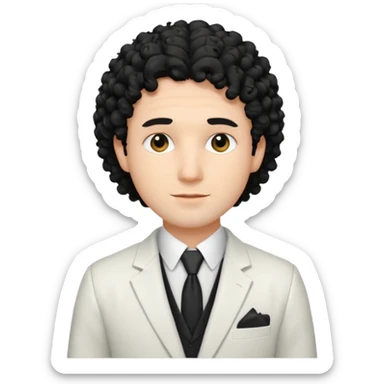 Cockasian guy with black curly hair and black eyes wearing a White simple suit guy  sticker