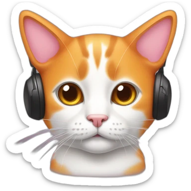 orange cat, pink nose, white nose bridge, white mouth, white chest, wearing headphones sticker