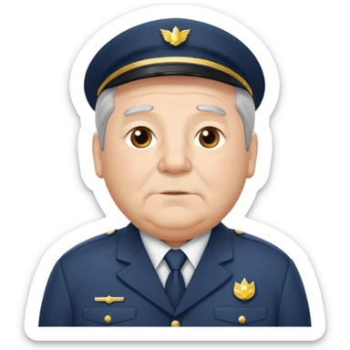 Older Male: gray hair at sides, slight wrinkles, wearing uniform, lightly obesity sticker