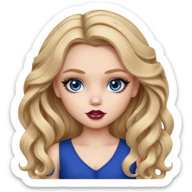 pale skin, girly bratz baddie, beautiful dark blue eyes, bratz makeup, long dark blonde wavy hair sticker