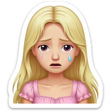 blonde with long hair and swamp eyes in a pink pastel dress, crying sticker