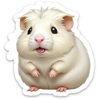 Cinematic Cute Yawning White Guinea Pig Portrait Emoji, Head tilted slightly with a dramatic, wide-open yawn, revealing a soft, downy white fur with tiny drooping ears, round dark eyes barely open in drowsy contentment, Simplified yet irresistibly adorable features, highly detailed, glowing with a soft, cozy glow, high shine, relaxed yet expressive, stylized with a touch of whimsy, bright and endearing, soft glowing outline, capturing the essence of a sleepy yet affectionate guinea pig, so drowsy it feels like it could stretch right out of the screen and curl up for a nap! sticker