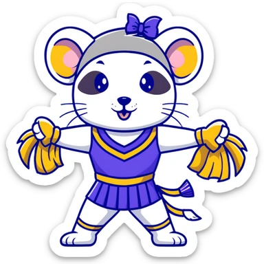 female rat cheerleader with blue bow, blue and gold uniform, Vikings team colors sticker