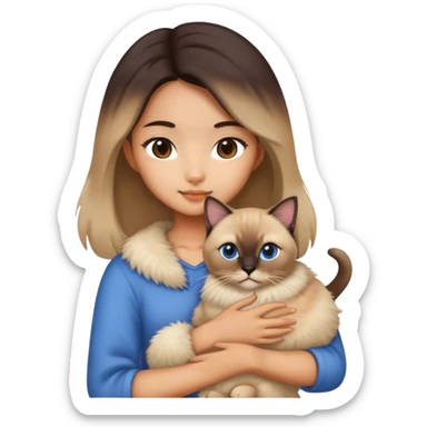 asian girl holding siamese cat sticker