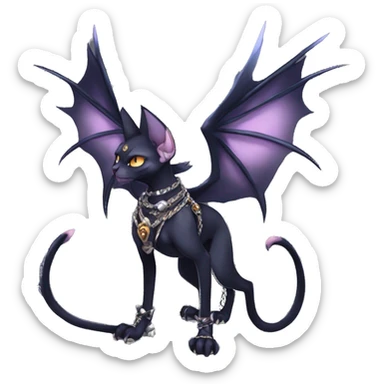 cool punk kawaii edgy distinguished pretty elegant beautiful fantasy black ethereal cartoon nargacuga-Noivern-sphynx-Quiana-Fakemon collar harness chains necklace full body sticker