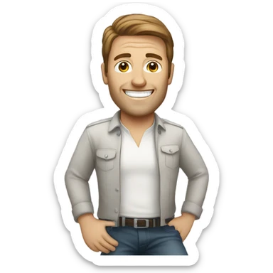 Happy white man with brown hair owner of bmw sticker