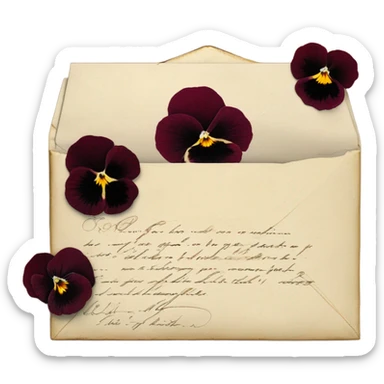 A vintage love letter with deep red pansies and a burgundy wax-sealed envelope
 sticker