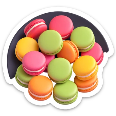 Create a 3D model of colorful macarons in the style of iOS 18, with smooth, realistic textures and vibrant pastel colors, arranged on a plate. Make it look like a modern Apple 3D emoji. sticker