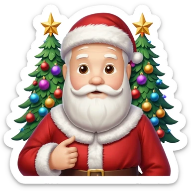 Santa Claus and a Christmas tree, with snowflakes in the background sticker
