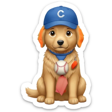 Golden retriever dog with blue baseball cap fullbody sitting down sticker