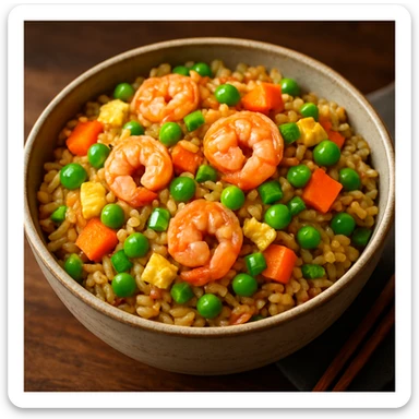 fried rice, appetizing, in a bowl, vibrant colors sticker