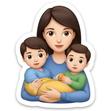 Beautiful Brunette Mother holding a baby and two young sons, realistic  sticker