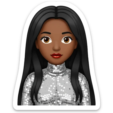 Chilli from TLC with dark skin, long black hair, silver outfit sticker