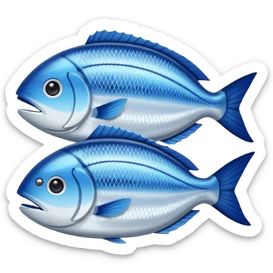Fish dishes avatar in bright emoji-style illustration. Grilled fish, fillets, and seafood, blue and silver tones, simple shapes, flat design, fresh and flavorful. sticker