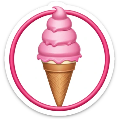 ice cream cone with pink ice cream and a red hula hoop circling it sticker