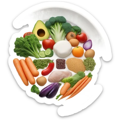 round white plate with healthy food sticker