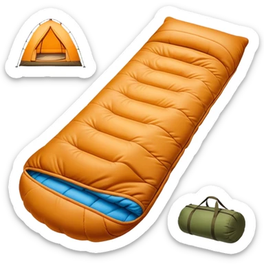 Cinematic Realistic Sleeping Bag, plush and slightly wrinkled, rich fabric texture catching the firelight, glowing with warmth and inviting coziness, nestled within a peaceful campsite. sticker