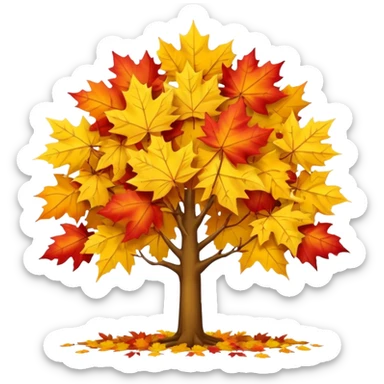 Generate a high-quality image of a yellow maple tree with autumn foliage, full canopy of leaves, realistic color and shading, smooth gradient colors, no facial features, no brand markings, simple white background, high-resolution. sticker