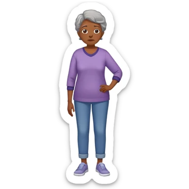 Full body of an older Black woman with Alzheimer's disease, mother of a teenager, slightly confused but gentle expression, casual clothing sticker