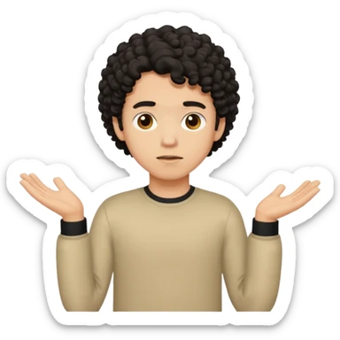 a guy shrugging his shoulders with a black little bit curly hair sticker