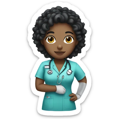 White nurse with black curly hair sticker