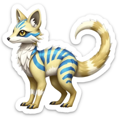 Rare realistic shiny exotic cute epic pretty beautiful handsome gorgeous aesthetic colorful vibrant Vernid-Protogen-Primagen-Sergal-Wickerbeast-Genet-Trico-species-Fakemon-hybrid-creature by LiLaiRa, beautiful intricate markings, full body sticker
