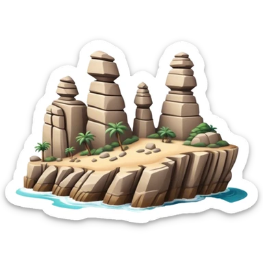 Cinematic Realistic Raouche Rocks Landmark Emoji, depicted with dramatic natural rock formations along the Beirut coastline rendered with intricate detail and dynamic natural lighting. sticker
