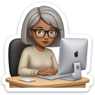 Light skinned Black girl with glasses natural gray haircut working on computer sticker