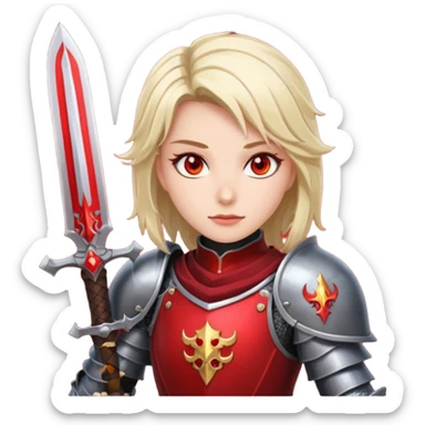 Female knight with crimson armor and blazing red eyes sticker