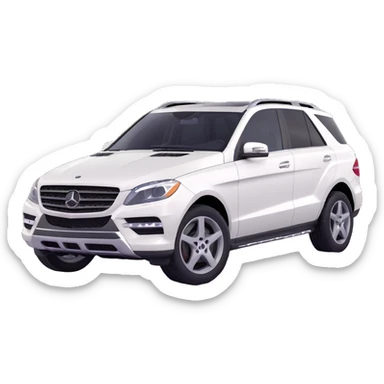 3D style image of a 2015 Mercedes Benz ML350 SUV, white exterior, black interior, rear angle sticker