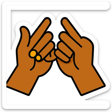 Change the hand colors to a medium brown skin tone, keep the pinky promise gesture, no background. sticker