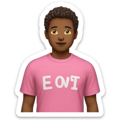 boy in pink t-shirt with letters idea on the chest sticker