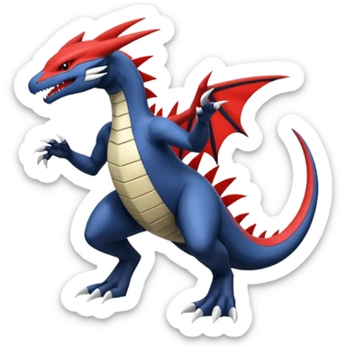 Handsome cool badass edgy Latias-Salandit-Gabite-Garchomp-Giratina-Pokémon-Fakémon-fusion-hybrid-creature, full body sticker